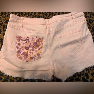 Distressed Patchwork Peachy Pink High Rise Women's Shorts